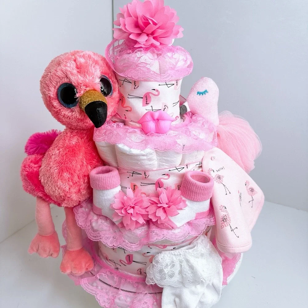 Flamingo Diaper Cake, Baby Shower Gift